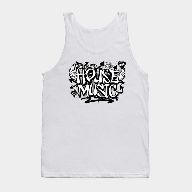 HOUSE MUSIC  -  Graffiti Steez (Black/Grey) Tank Top by DISCOTHREADZ 